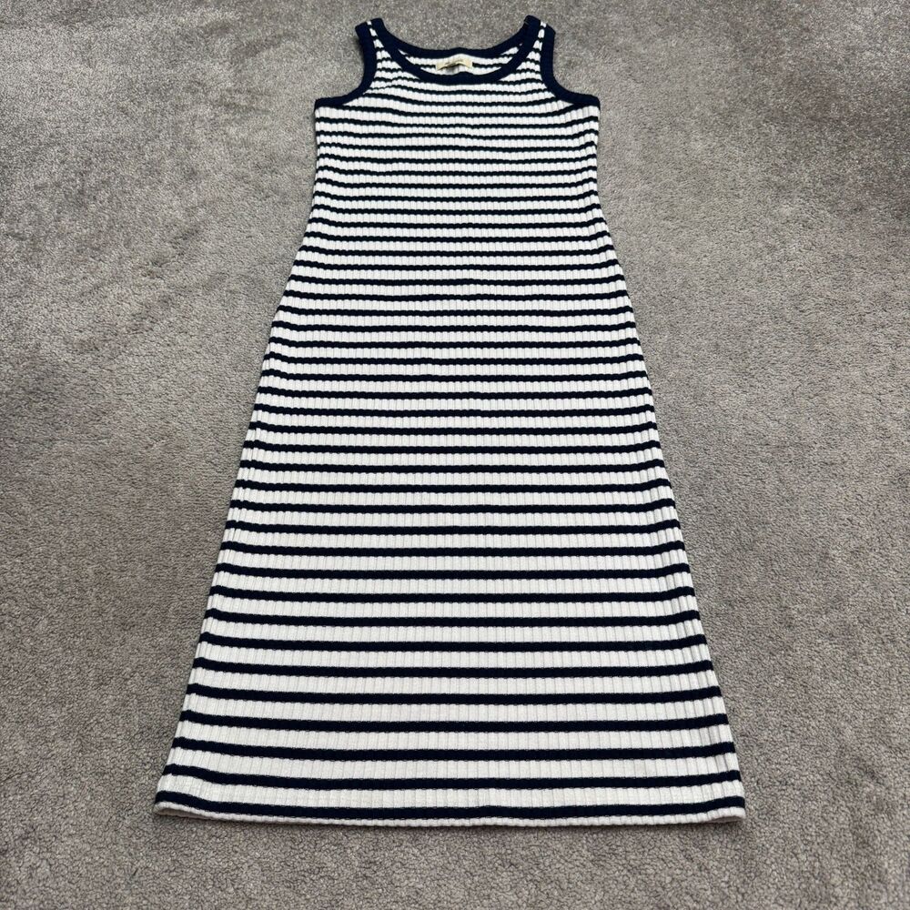 Madewell Striped Ribbed Knit Tank Midi Dress Women XS Blue White Stretch Casual